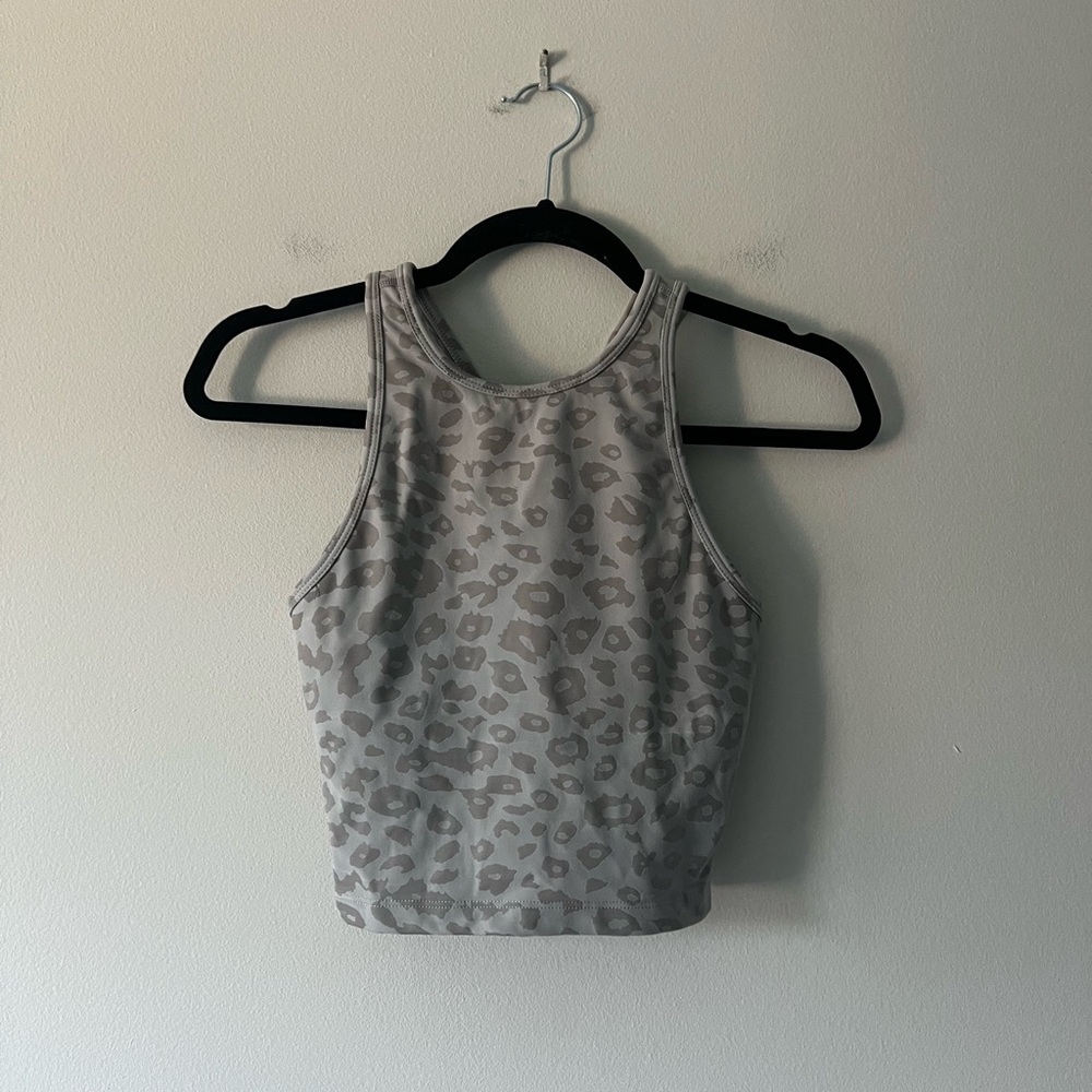 Beyond Yoga Spacedye Leopard Print Cropped Tank Top – Gray XS High Neck